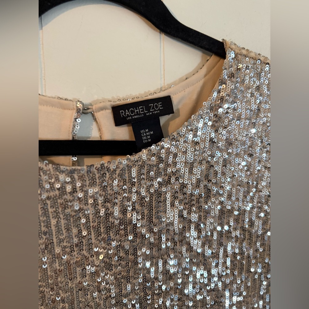 Rachel Zoe Sparkly Sequin Champagne Blouse, Size M - Picture 2 of 10